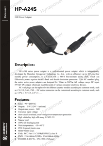 อะแดปเตอร์แปลงไฟแบบเสียบปลั๊ก OEM/ODM 24W แรงดันไฟฟ้าขาเข้า 90-264Vac แรงดันไฟฟ้าขาออก 5/9/12/24Vdc มาตรฐาน CE/FCC Class II Level VI สำหรับเราเตอร์/ไฟ LED Hynapower รุ่น HP-A24S - Product Image 4