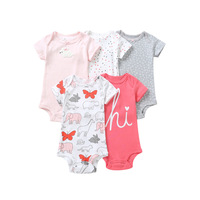 Lot de 5 barboteuses unisexe en coton 100 % de haute qualité à manches courtes pour nouveau-né, confortables et respirantes, avec boutons-pression – Collection été