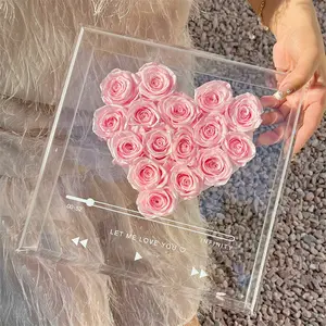 Caja de flores acrílicas con forma de corazón, rosa de lujo, personalizada, para Día de San Valentín, para el día de la madre