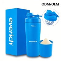 Bouteille shaker à protéines en acier inoxydable ODM/OEM 500/750 ml avec compartiment de rangement, shaker de sport anti-fuite pour pré-entraînement, sans BPA