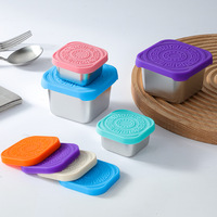 Contenants à condiments en acier inoxydable carrés, faciles à ouvrir, étanches, petits contenants en métal avec silicone empilables, boîte à lunch