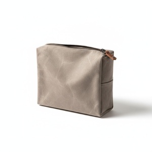 Estuche para lápices de lona encerada, bolsa plana con cremallera, base cuadrada, cremallera de latón, tirador de cuero, logotipo personalizado, regalo - Product Image 4