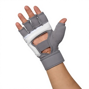 Half Finger PU Training Gloves With <b>Velcro</b> Wrist Closure For Martial Arts Unisex Gray And White Comfort fit sparring gloves - Product Image 4