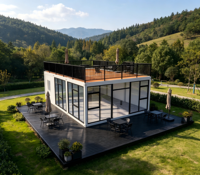 Casa Modular Prefabricada de Paneles Sándwich con Fachada de Vidrio Completa y Gran Terraza en el Techo, Diseño Moderno, 20 pies/40 pies