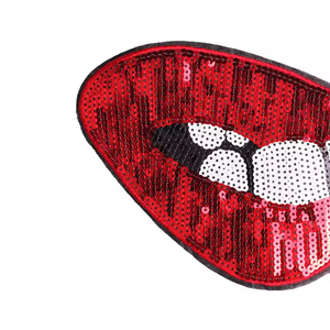 Handmade Phụ Nữ Của T-Shirt Màu Đỏ Chenille Thêu PVC Sequins Vá Dán Lạ Thingst Sequined Vải Cho Hat Trang Trí - Product Image 5