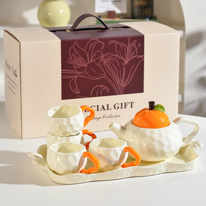Creative Orange Shaped Ceramic Teapot and Cup <b>Set</b> Cute Apple Porcelain <b>Tea</b> <b>Set</b> with Tray - Product Image 2