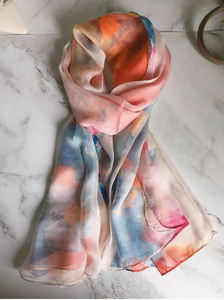 Foulard hijab <span class=keywords><strong>en</strong></span> <span class=keywords><strong>soie</strong></span> peint bloc à la main, accessoires de mode, foulards peints style indien pour dames - Product Image 4