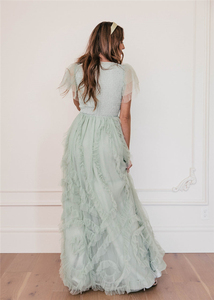 2022 Autumn Casual Elegant Custom Women Flutter Sleeve <strong>White</strong> <strong>Lace</strong> Tulle Plus Size Maxi <strong>Dress</strong> - Product Image 5