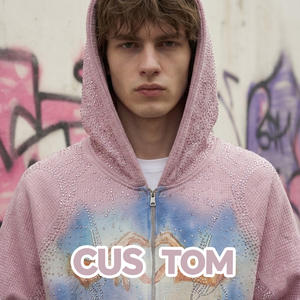 Sweat à capuche zippé personnalisé pour homme, style streetwear basique, vêtement brodé de strass, sweat à capuche de créateur - Product Image 5