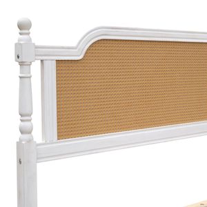 Luxury Rattan <b>King</b> Size <b>Bed</b> Antique White Finish Solid Wood <b>Platform</b> <b>Bed</b> Cane Headboard Bedroom Furniture for Premium Home - Product Image 3