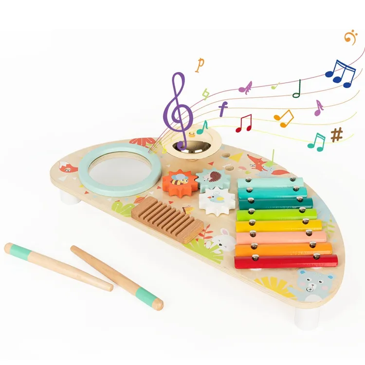 Wholesale 5 In 1Wooden Pounding Game Multi Function Percussion Instrument Early Education Wooden Xylophone Toys For Kids
