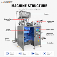 Machine de remplissage et d'emballage automatique multi-voies (4 voies) pour liquides visqueux, pâtes, sauces, confitures, sirops, shampoings et miel en sachets