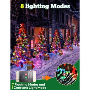 Solar Christmas Tree Lights 100LED Multicolor Waterproof <b>Outdoor</b> Decoration With Xmas Ball And Red Berry <b>Timer</b> Control - Product Image 3
