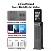 Station de location de batteries externes à écran tactile 21,5 pouces avec paiement sans contact POS NFC, borne de recharge portable multi-partage à 24 emplacements