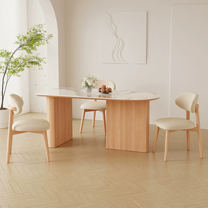 Table à manger de style médiéval en bois massif avec plateau en pierre, chaises, comptoir blanc, forme ovale semi-circulaire pour 4 à 8 <span class=keywords><strong>personnes</strong></span> - Product Image 3
