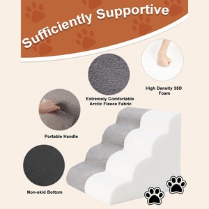 4-stufige Hunde rampe Treppe Hochbett Schaum mit hoher Dichte Haustier Schritte rutsch fester Boden Wasch bare Abdeckung Graue Hunde treppe für kleine Hunde - Product Image 4