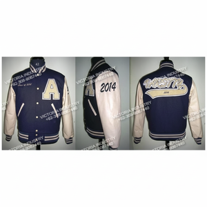 Blouson matelassé en laine à col montant avec patchs chenille personnalisés, respirant, style universitaire pour l'hiver, manches longues, type Letterman - Product Image 1