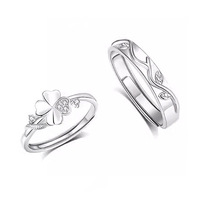 Anneaux de couple en verre sertis de zircon à quatre feuilles, une paire, anneaux assortis pour homme et femme, cadeau de Noël