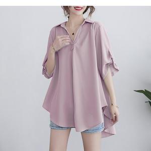 Camisa de gasa <span class=keywords><strong>para</strong></span> mujer, estilo coreano, talla grande, holgada, que cubre el vientre, adelgazante, con cintura ajustada, ideal <span class=keywords><strong>para</strong></span> verano. - Product Image 1