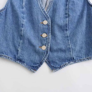 SHENZHU – Nouveauté 2024 : <span class=keywords><strong>Gilet</strong></span> Chic Sans Manches en <span class=keywords><strong>Jean</strong></span> Tricoté pour Femme, Style Vintage Décontracté, Coupe Courte - Product Image 4