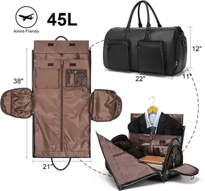Travel Leather Suit Carrier Suit Garment Bag 2 in 1 Hanging Suitcase Suit Travel Bags Men Women Business Travel Garment Bag