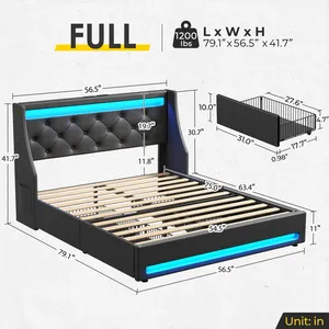 <span class=keywords><strong>Letto</strong></span> Moderno Imbottito con Design Trapuntato, Struttura in Plastica, Base a Rete, Stazione di Ricarica, Luci LED, 140x200cm - Product Image 3