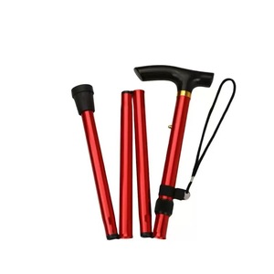 Bâton de marche télescopique pliable en alliage d'aluminium rouge avec poignée antidérapante pour les personnes âgées, randonnée et utilisation en extérieur - Product Image 1