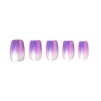 Uñas Postizas de Gel Suave Híbrido ABS PMMA, Reutilizables, con Brillo Degradado Morado, Forma Ataúd Corta