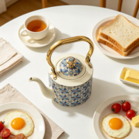 Carafe à café Dallah de style arabe en acier inoxydable émaillé de luxe, écologique, avec logo personnalisable pour les cadeaux du Ramadan et de l'Aïd, décoration d'intérieur