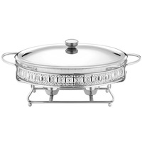 Plat de service de luxe doré, chauffe-plats de buffet portable, réchaud ovale en verre pour restaurant et hôtel
