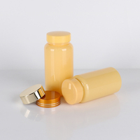 Flacon de pilules en PET transparent jaune de 120 cc 150 cc sans BPA avec logo personnalisé, flacon de complément alimentaire, flacon de vitamines en plastique