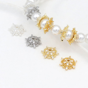 Flower Shape Zircon <b>Set</b> <b>Bead</b> Cap 13.9mm 1.8mm Hole Jewelry Finding DIY Accessory Silver Gold Color - Product Image 2
