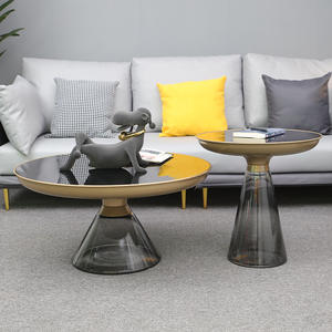 Meubles de salon au design moderne de ferme Table basse ronde noire et dorée durable avec support TV en verre Table d'appoint rectangulaire - Product Image 5