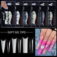 Venta caliente puntas de uñas de gel suave prensa cuadrada de ataúd largo en uñas de gelatina cubierta completa puntas de uñas de extensión falsas logotipo personalizado