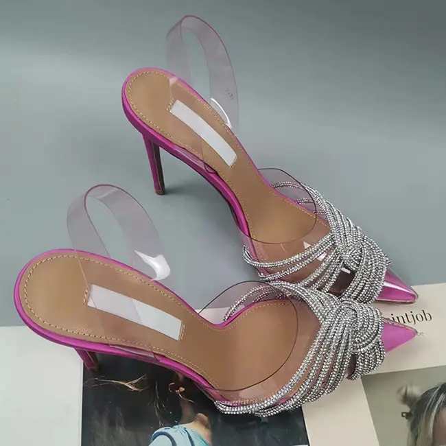 New trendy punta a punta sandalo di cristallo tacchi matrimonio 10 CM tacchi alti scarpe per le donne incontri partito stiletto pompe da donna