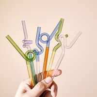 Pailles créatives en verre borosilicate réutilisables, courbées, en spirale, pour cocktails, jus, milkshakes, écologiques