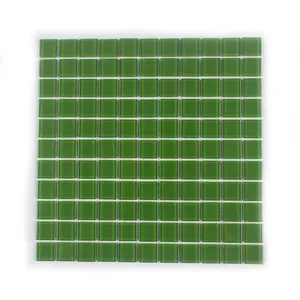 Foshan cheap spanish simple design tiles wall and floor of outdoor and indoor grass green glass mosaic tiling