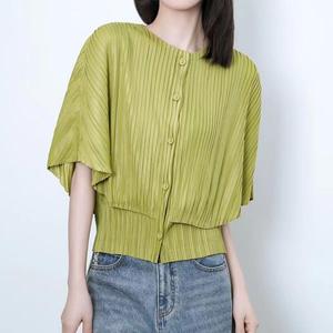 Camicetta Estiva Vintage da <span class=keywords><strong>Donna</strong></span>, Collo Tondo, Maniche a Pipistrello, Dettaglio Bottoni, Stile Miyake, Design Plissettato - Product Image 4