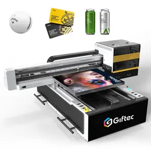 Giftec UV led flatbed printer double print heads for gift box printing with varnish industrial level UV printer