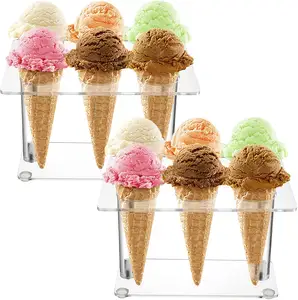 2 Gói Acrylic Ice Cream Cone Chủ Với 6 Lỗ Acrylic Cone Đứng Waffle Cone Cho Cupcake Đường Bỏng Ngô Nhà Hàng Đảng