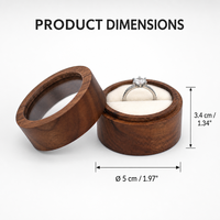 Boîte à bijoux ronde en bois massif avec couvercle transparent, gravure de noms et date pour proposition de mariage, souvenir