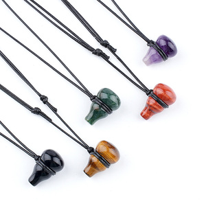 Collier en gros en œil <span class=keywords><strong>de</strong></span> <span class=keywords><strong>tigre</strong></span> naturel, pendentif en forme <span class=keywords><strong>de</strong></span> gourde en pierre <span class=keywords><strong>de</strong></span> guérison en cristal d'améthyste, tricoté à la main pour cadeaux DIY - Product Image 4