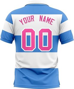 Polos personnalisés à sublimation intégrale, polos d'équipe à séchage rapide en maille rayée avec votre nom, votre numéro et votre logo pour hommes et femmes - Product Image 2