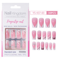 Vente en gros de faux ongles en acrylique de luxe, forme cercueil, peints à la main, réutilisables, motif ciel étoilé style français, avec logo personnalisé, 30 pièces