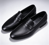 Mocassins Penny pour Hommes à Prix d'Usine, en Cuir Microfibre Noir, Semelle en Caoutchouc Flexible Antidérapante, Chaussures Habillées Quotidiennes pour le Bureau et les Affaires