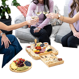 Plateau de fromages multifonctionnel en bambou pour tables à fromage plateau de charcuterie avec tiroirs coulissants cachés - Product Image 4