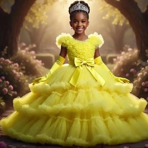 Abiti da damigella d'onore per bambine, gialli e <span class=keywords><strong>rossi</strong></span>, personalizzabili, per feste di compleanno, abiti da principessa per bambine, abiti da comunione - Product Image 1