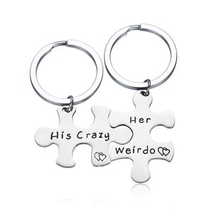 2026 Romantischer Puzzle-Schlüsselanhänger „Sein Verrückter, Ihre Seltsame“ aus Edelstahl – Accessoires für Paare - Product Image 6