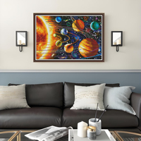 Commande en gros : Décoration murale en mosaïque de diamants en résine, thème ciel étoilé vaste et planètes colorées, cadeau d'anniversaire