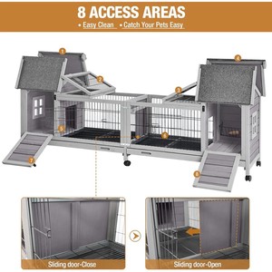 Doppia casa coniglio Hutch ruote in metallo al coperto all'aperto gabbia di cavia con più profondo senza perdite vassoi modello animale Pet House - Product Image 4